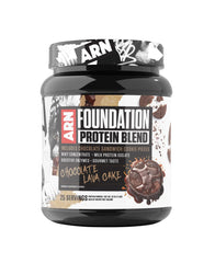 Arms Race Foundation Protein Blend packaging in Chocolate Lava Cake for convenient protein at home.