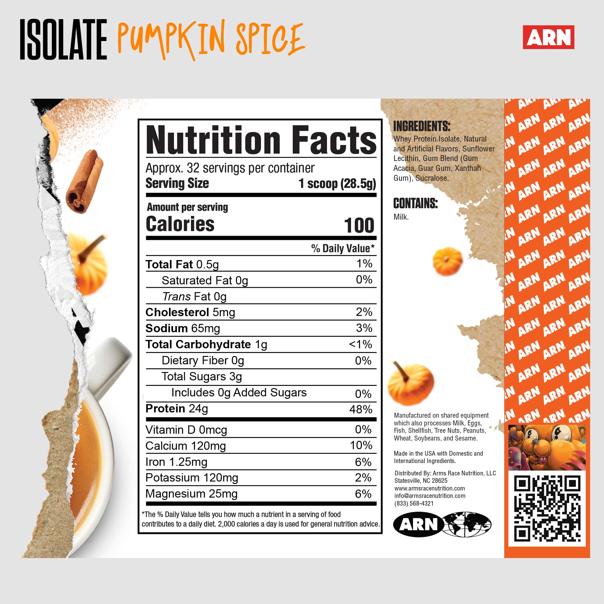 ARN Isolate Whey Pumpkin Spice scoop beside powder for post-workout fueling