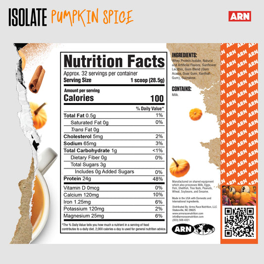 ARN Isolate Whey Pumpkin Spice scoop beside powder for post-workout fueling