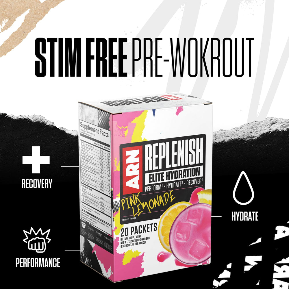 Powder dissolving into water from ARN Replenish Elite hydration packet