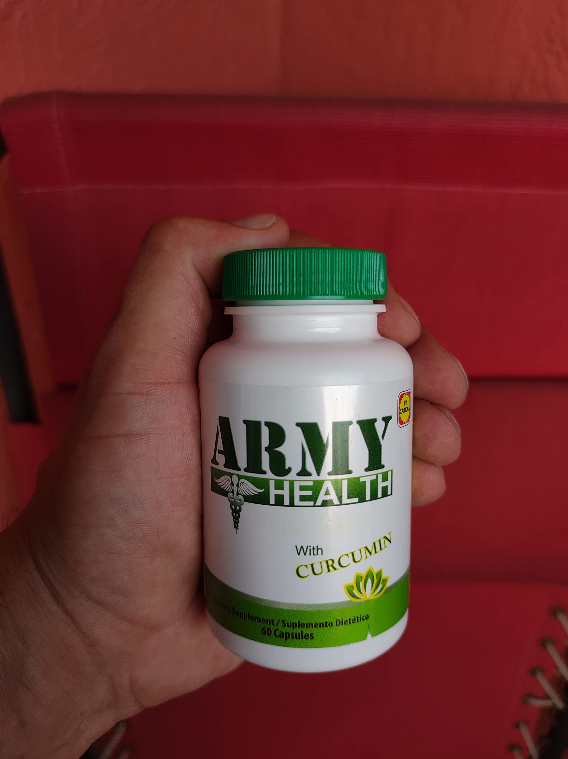 Army Health bottle open with capsules ready for post activity recovery