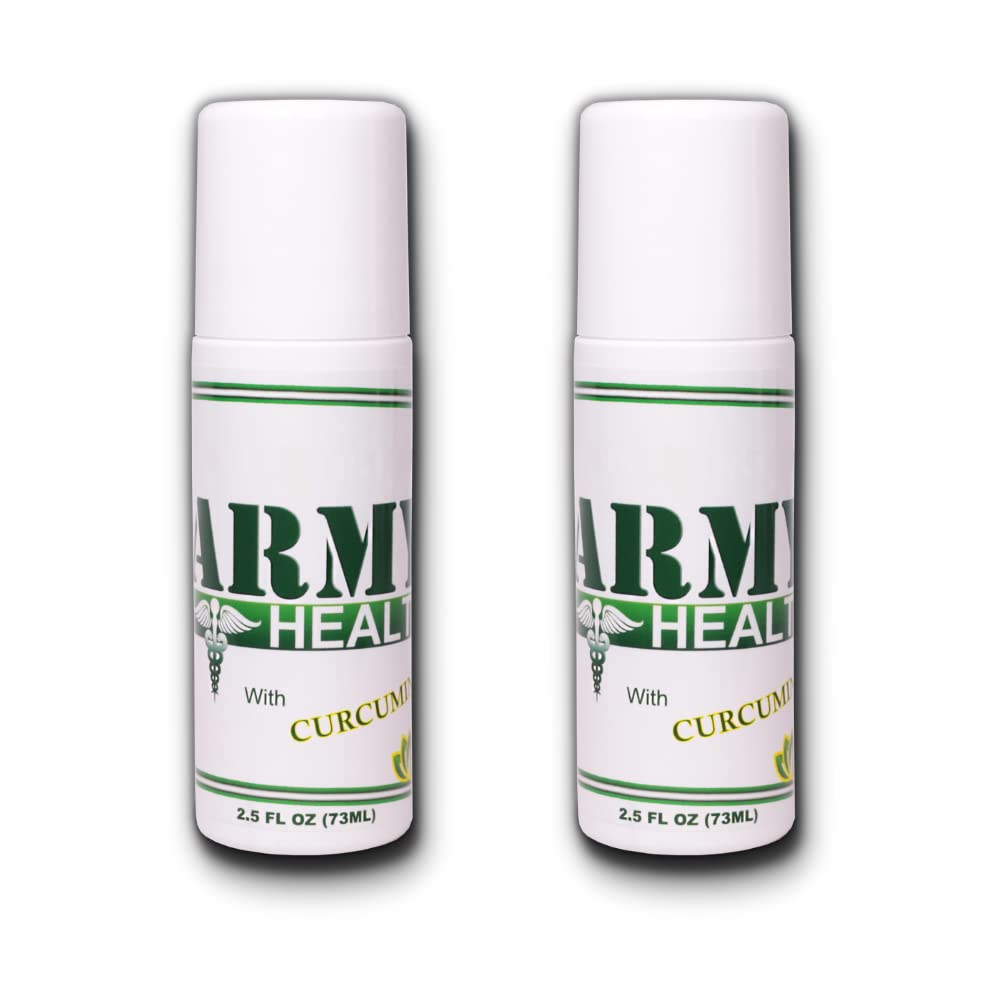 ARMY HEALTH roll-on turmeric bottle showing natural formula for targeted relief.