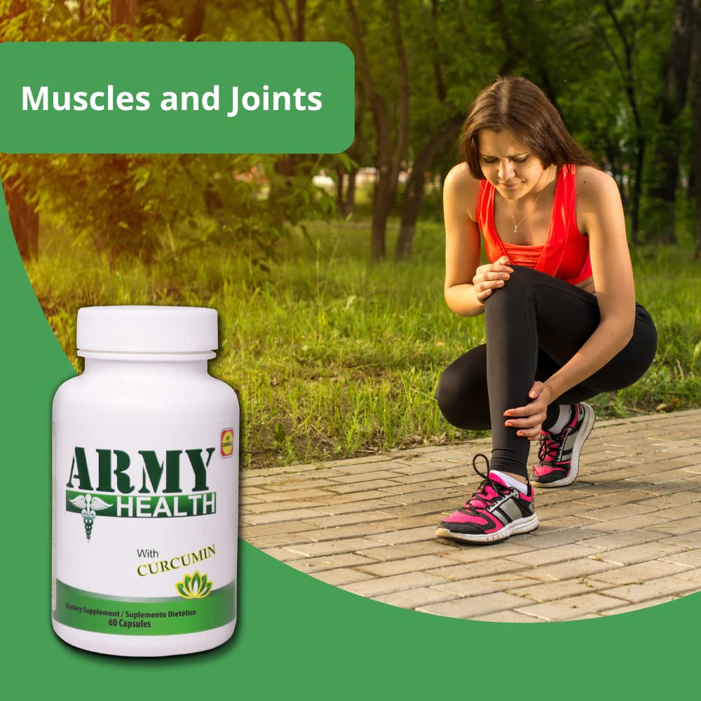 Army Health turmeric capsules closeup highlights high potency for daily wellness