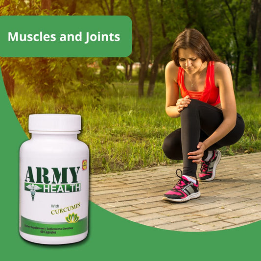 Army Health turmeric capsules closeup highlights high potency for daily wellness