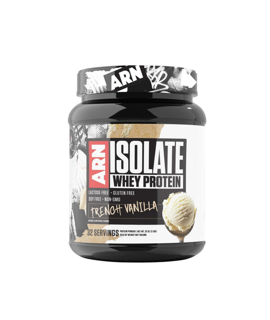 ARN Isolate Whey bottle shows premium protein for workouts.