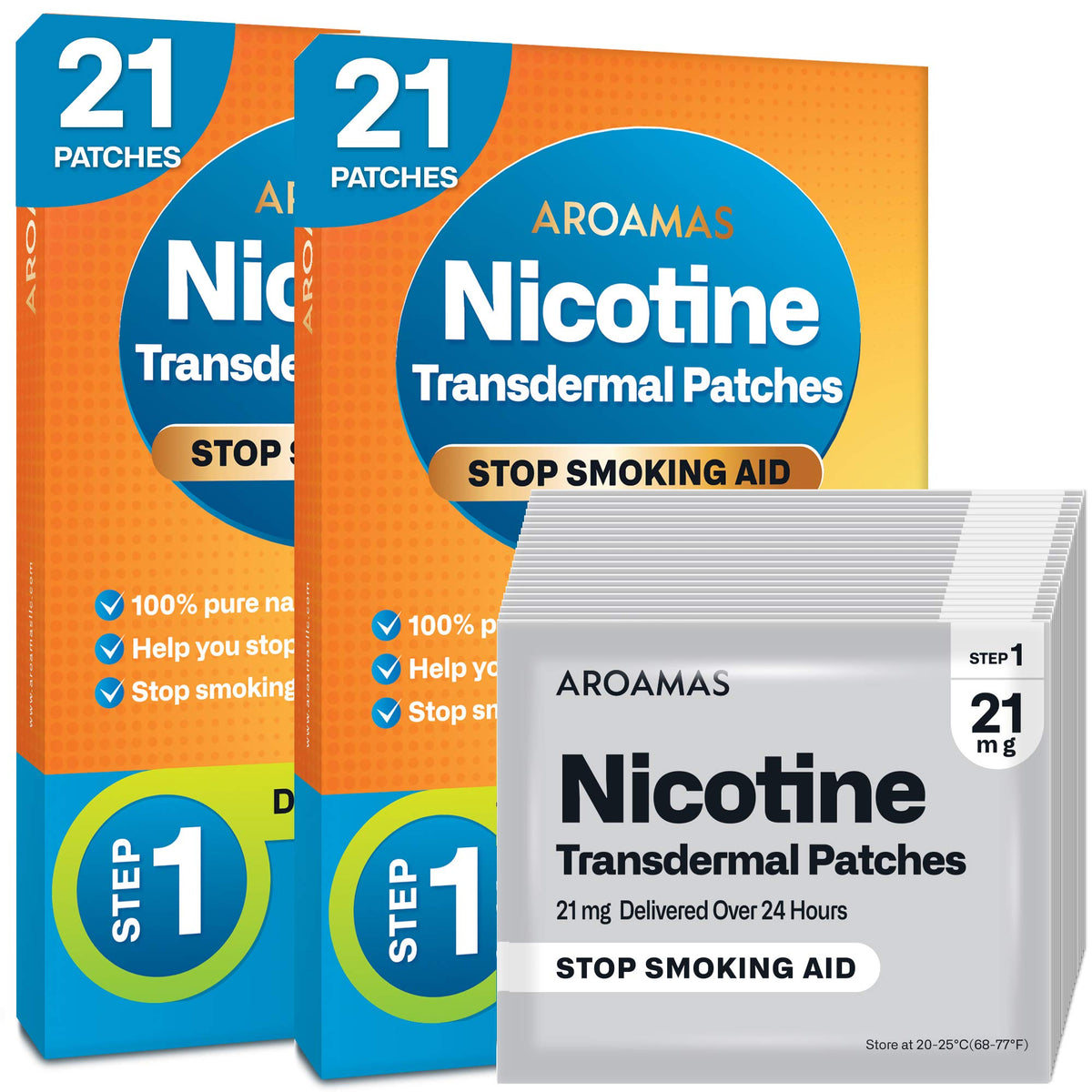 Aroamas Cot nicotine patch pack with 42-count for daily quit support.