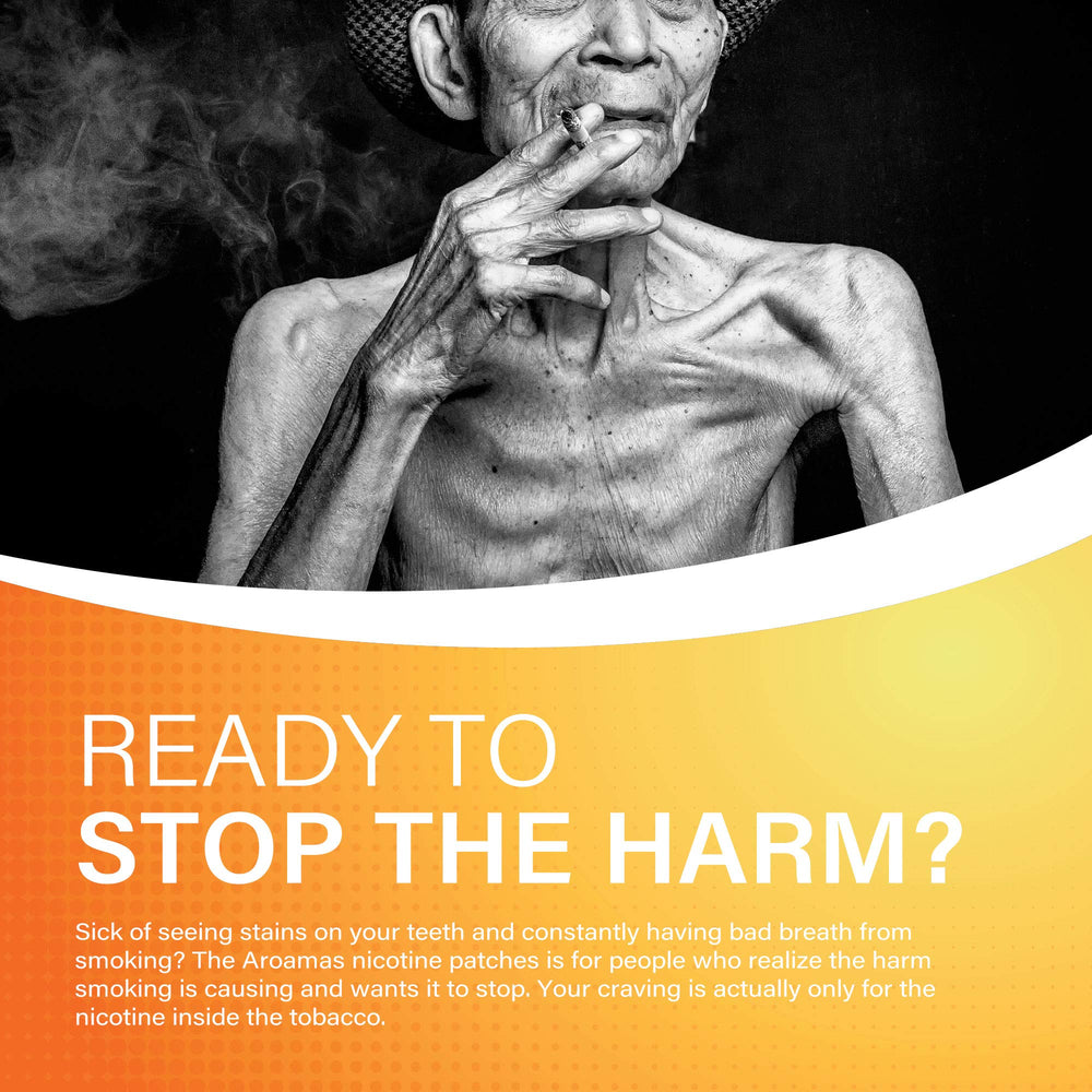 Aroamas Cot nicotine patch transdermal system illustrating non-invasive quit aid.