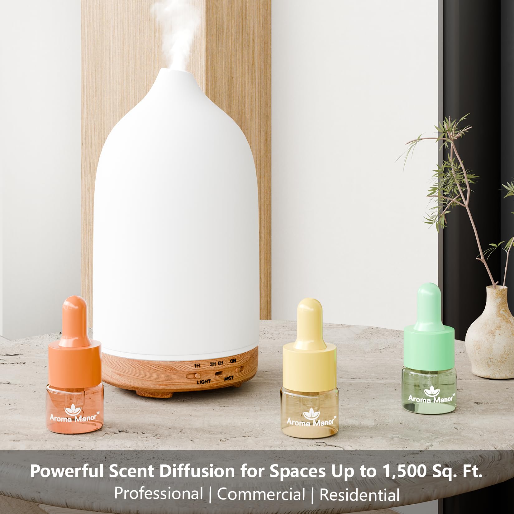 Aroma Manor Escape orange-blossom-note close-up for bright, uplifting home ambience.