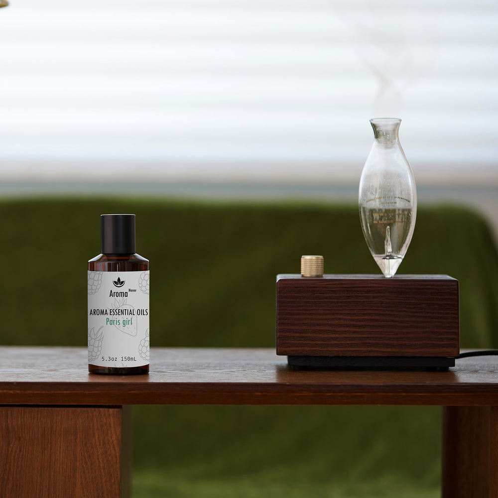 Aroma Manor Paris Girl diffuser in a serene bedroom ambiance.
