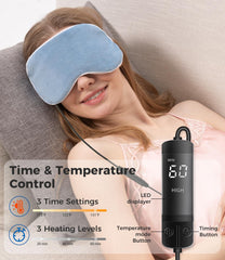 Aroma Season lavender-scented heated eye mask in use for a calming experience.