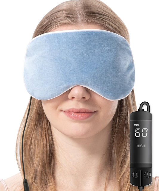Aroma Season heated eye mask satin cover providing gentle skin contact and light-blocking comfort.