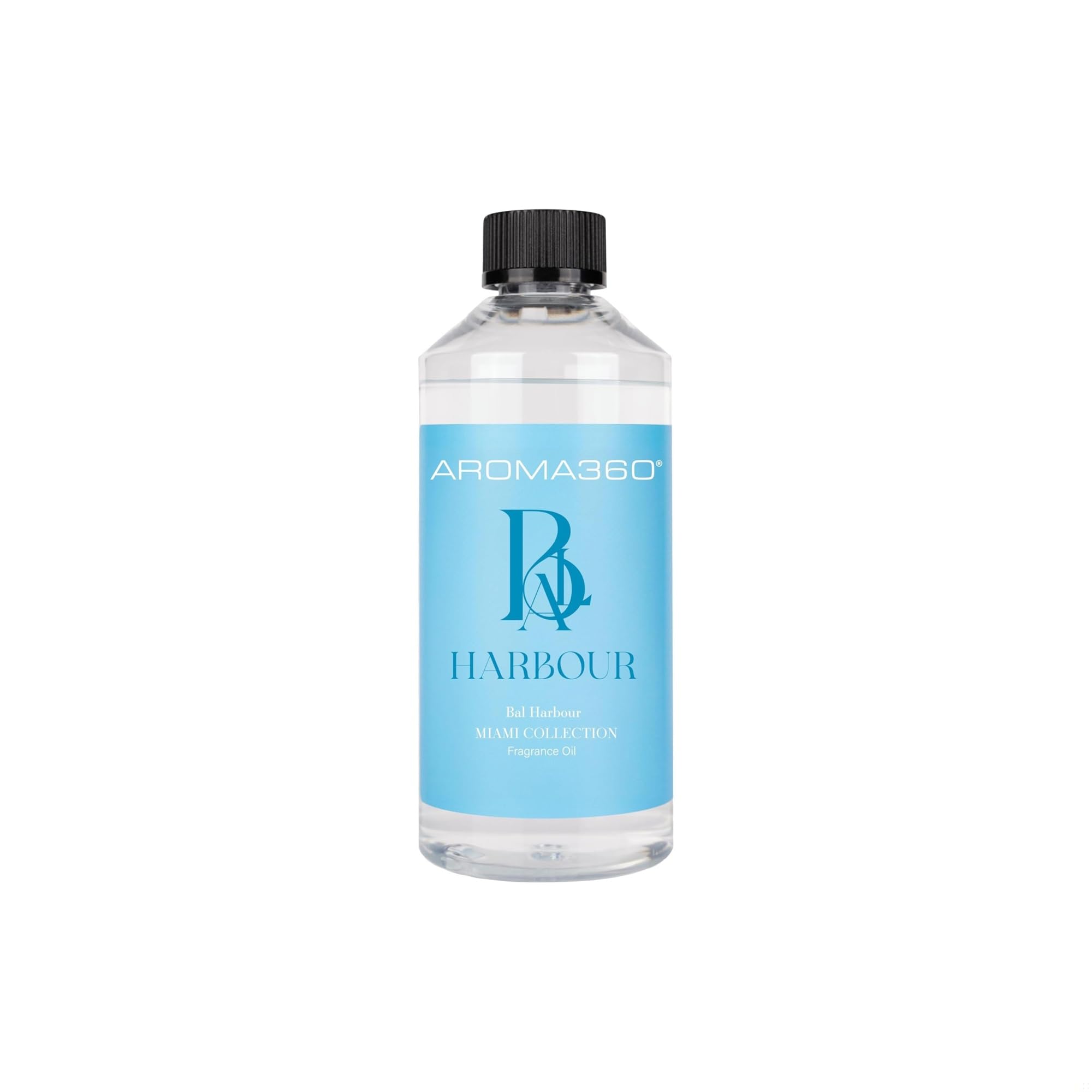 Aroma360 Bal Harbor fragrance oil bottle pour enhances serene spaces with luxury scent.