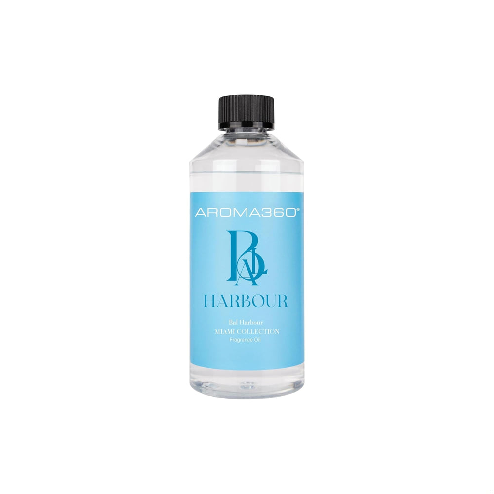Aroma360 Bal Harbor fragrance oil bottle pour enhances serene spaces with luxury scent.