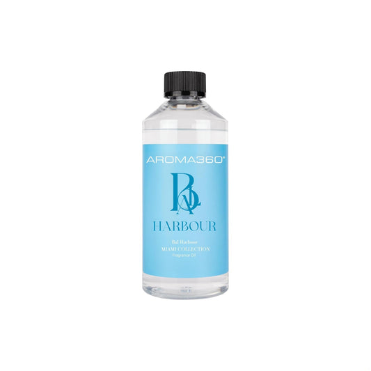 Aroma360 Bal Harbor fragrance oil bottle pour enhances serene spaces with luxury scent.