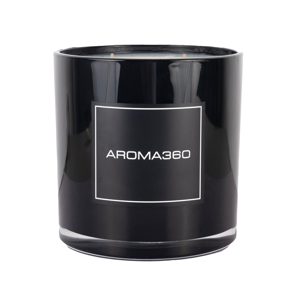 Aroma360 Black Velvet 4-Wick candle front view for lasting, luxurious ambience.