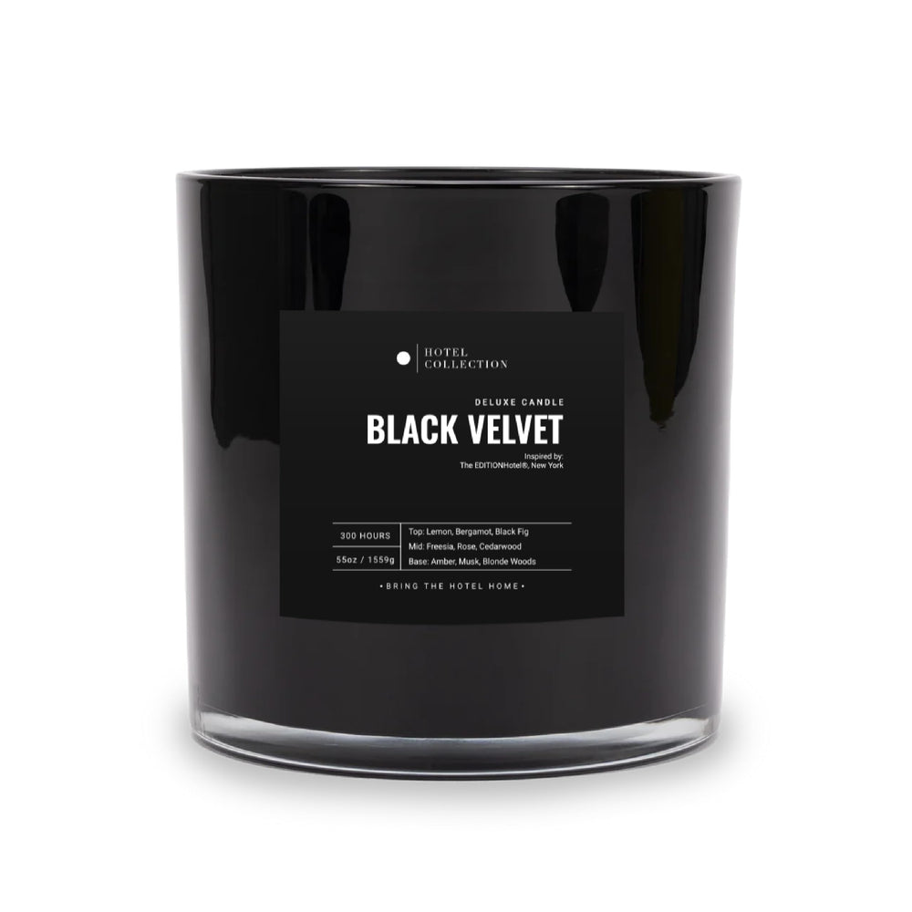 Aroma360 Black Velvet Candle 55oz close-up highlighting premium size for lasting ambiance.