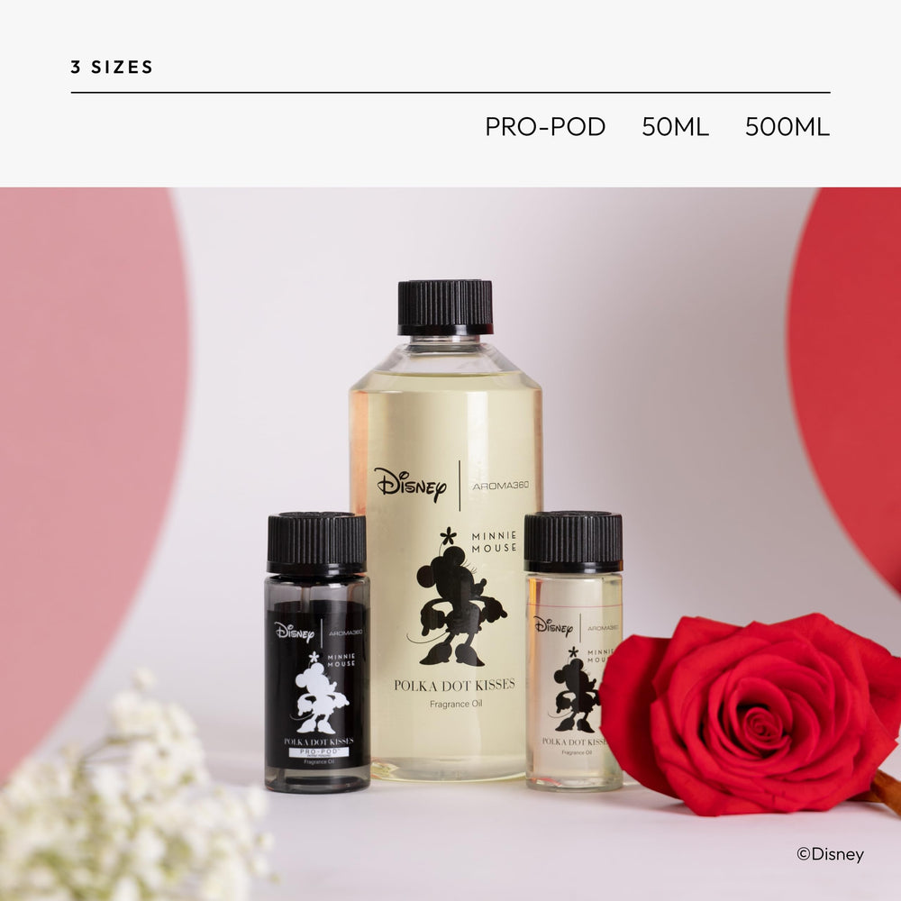 Aroma360 Disney Polka Dot Kisses packaging display showcases premium home fragrance