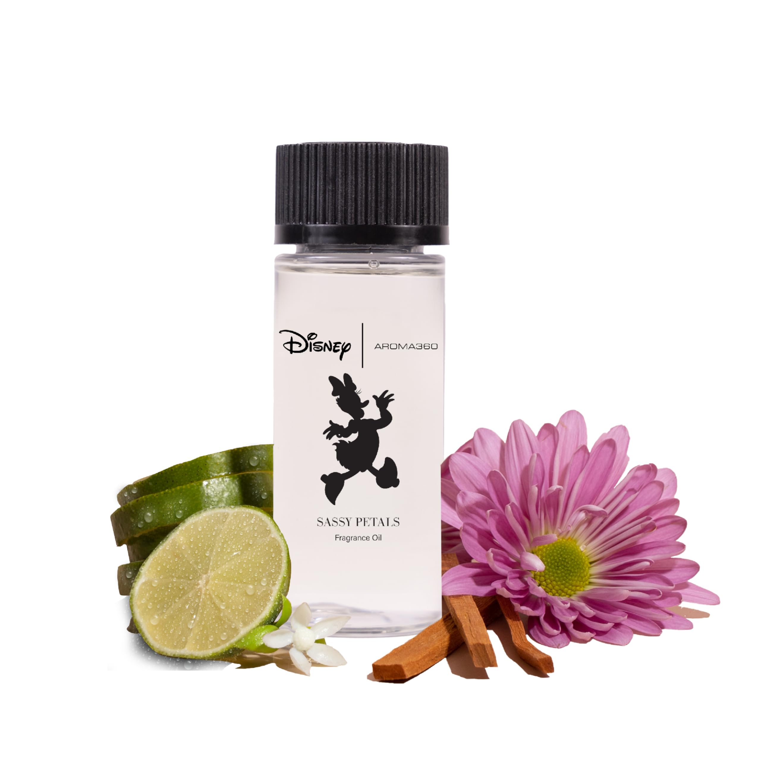 Aroma360 Sassy Petals diffuser setup with soft lighting and florals.