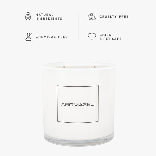 Aroma360 hand-poured candle with essential oils for premium home scent
