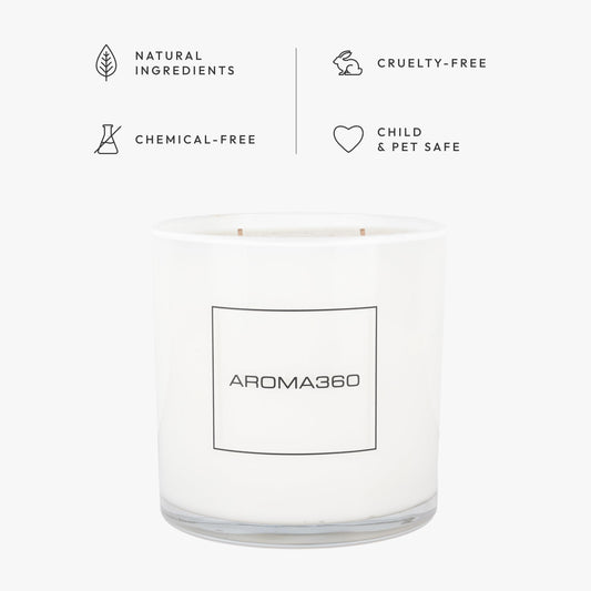 Aroma360 Luxe Collection candle close-up highlighting premium ambiance and decor