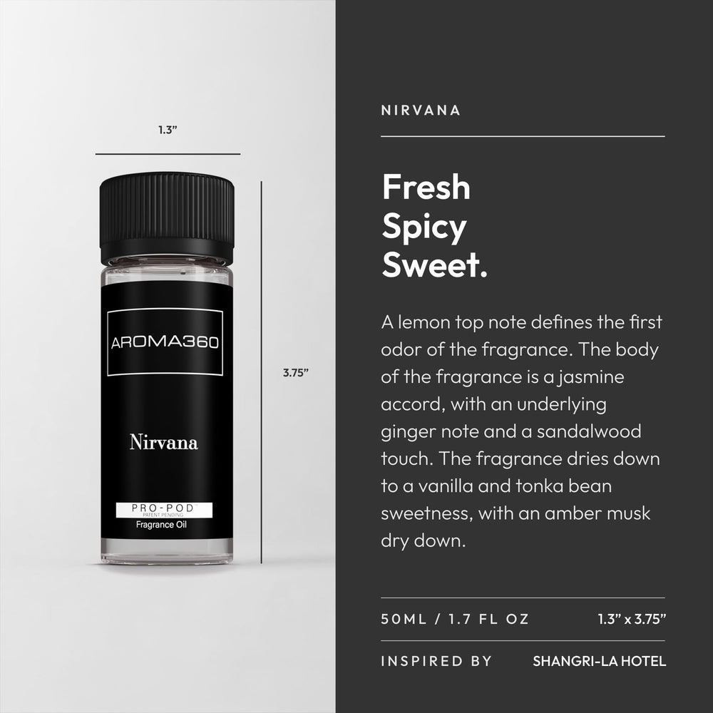 Aroma360 Nirvana Pro Pod 50ml lemon essence note for bright spaces.