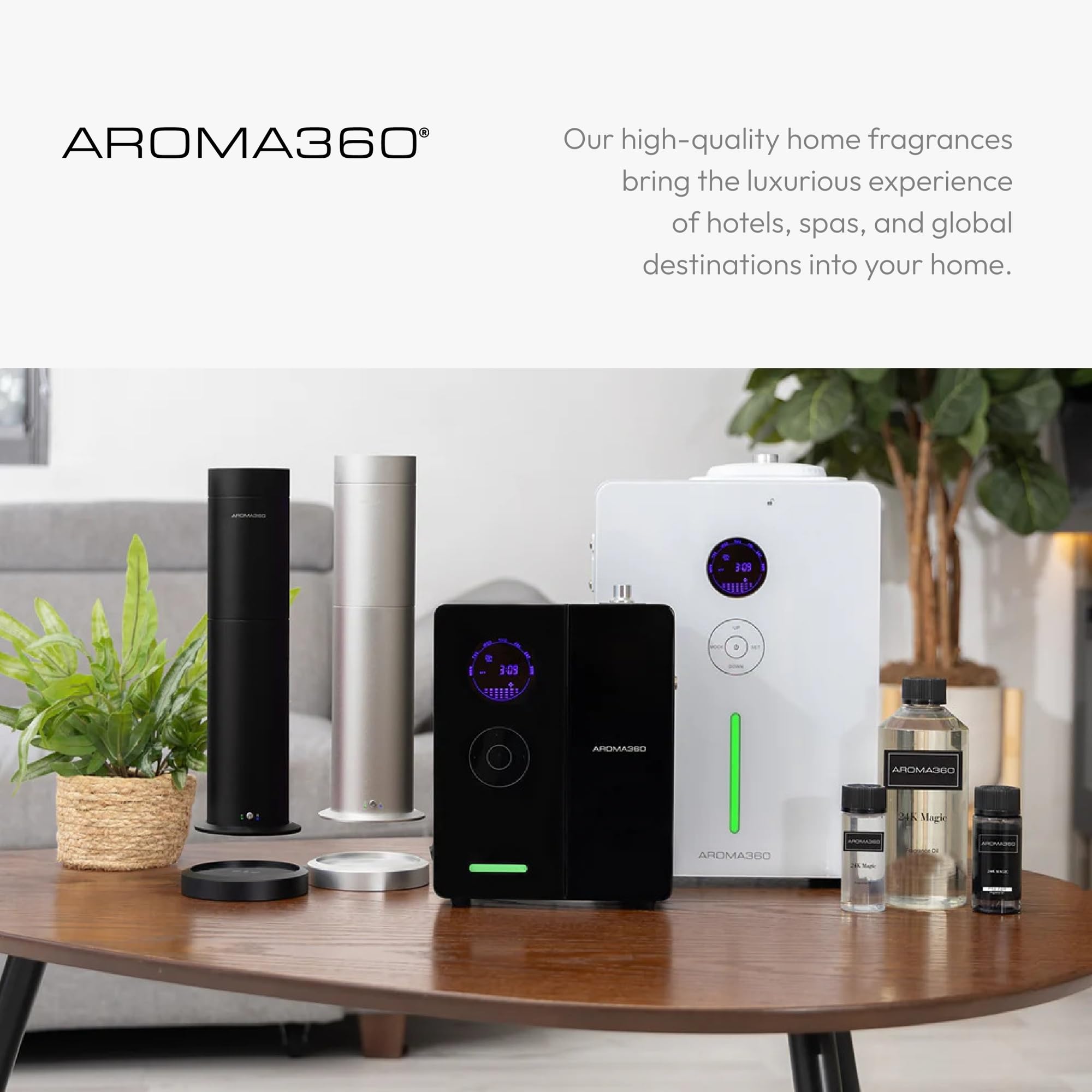 Aroma360 Paradise Lost Pro Pod luxury desk setup showcases premium fragrance.