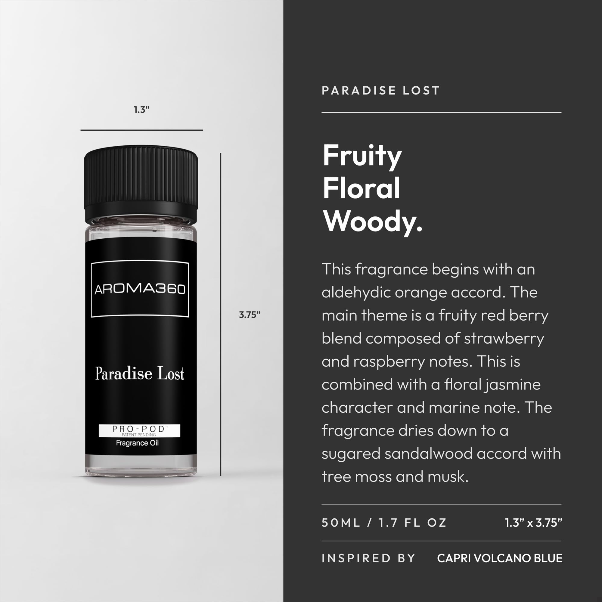 Aroma360 Paradise Lost Pro Pod packaging highlights vegan, cruelty-free oils.