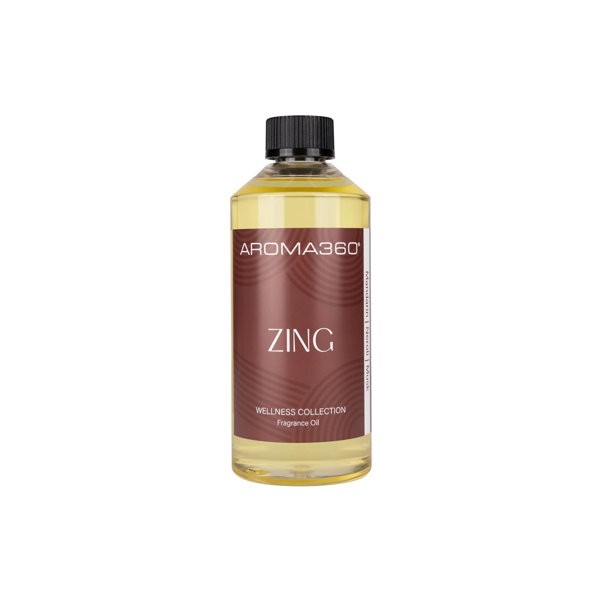 Aroma360 Zing fragrance oil bottle for diffusers, energizing citrus aroma for spaces