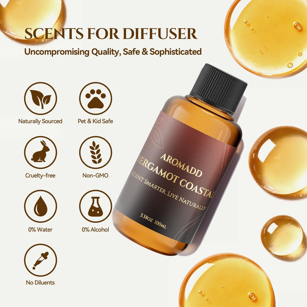 Aromadd Bergamot Coastal diffuser oil beside a diffuser for easy integration with diffusers.