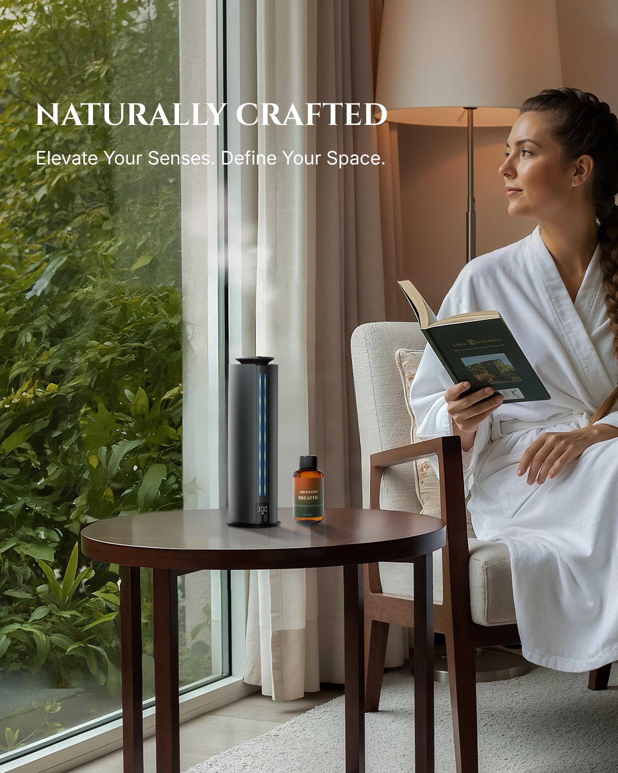 AROMADD Breathe Diffuser Oil cozy scene promotes a calm, inviting atmosphere.
