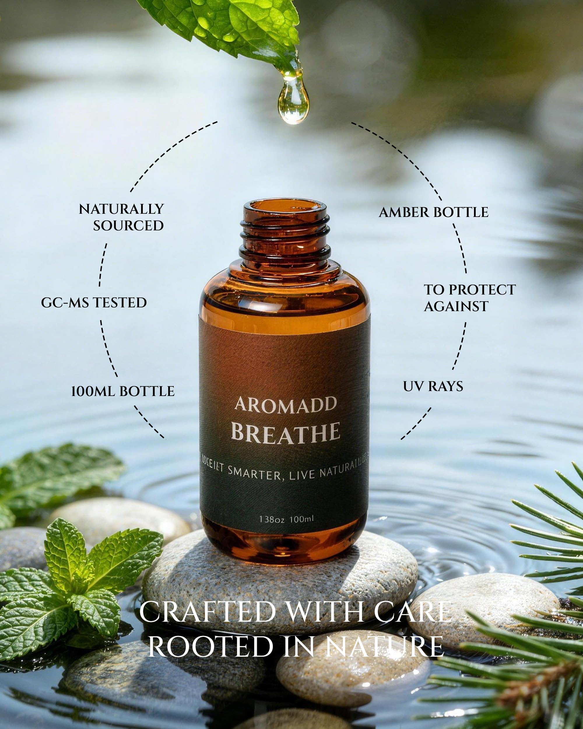 AROMADD Breathe Diffuser Oil in a hotel lobby scene for a calm ambiance.