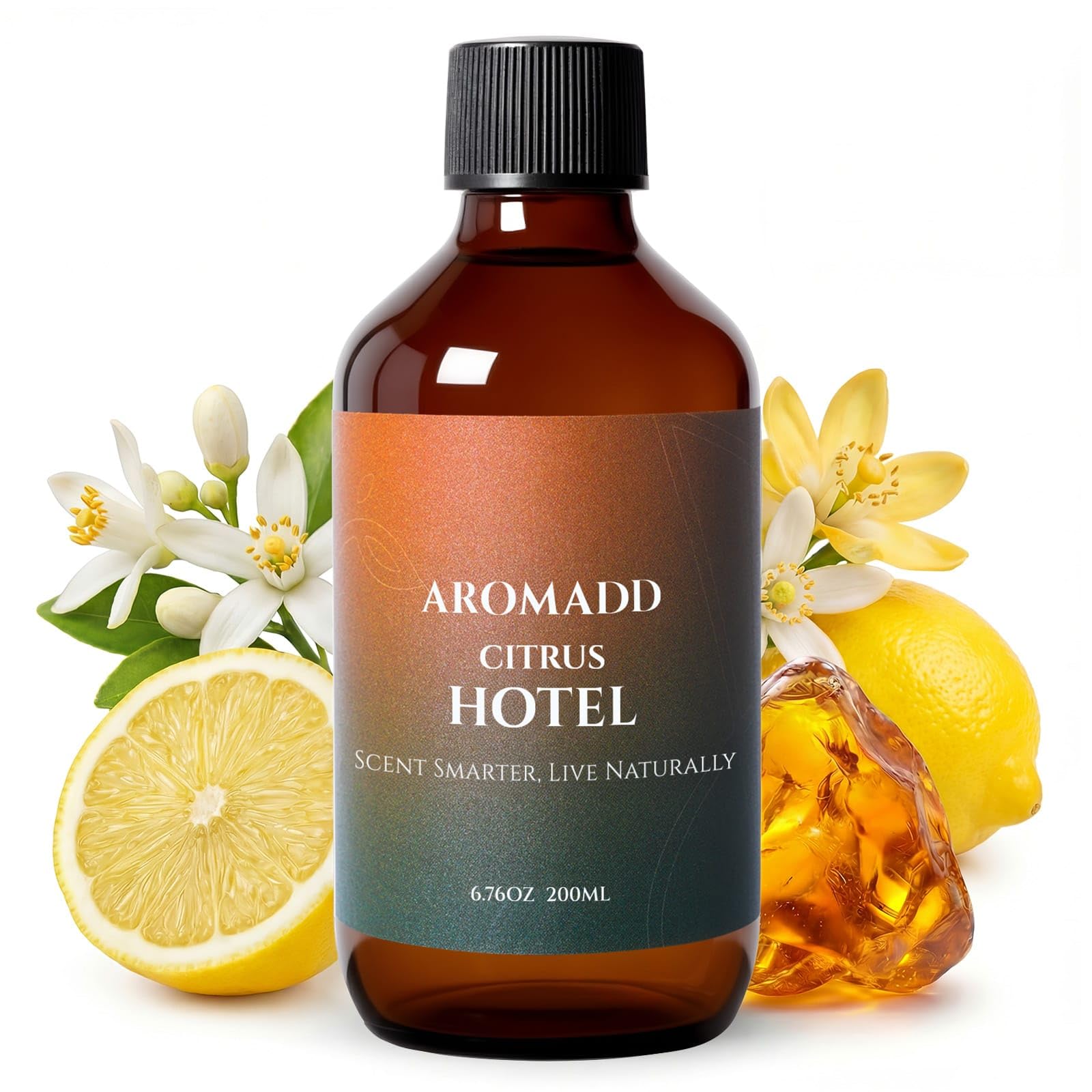 Aromadd Citrus Hotel Diffuser Oil bottle closeup for a hotel-inspired home scent