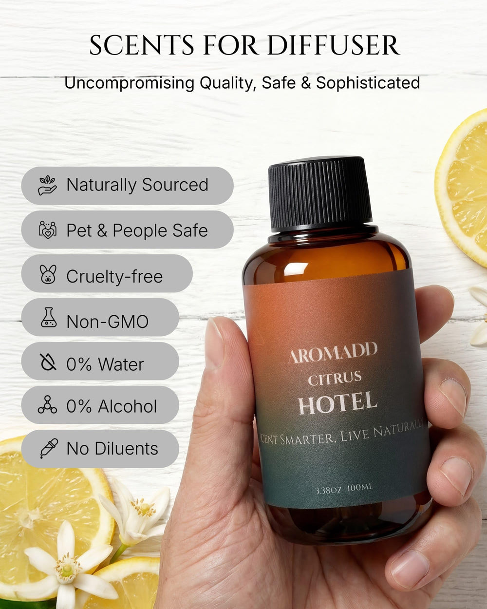 Aromadd Citrus Hotel Diffuser Oil packaging showcasing premium design