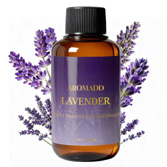 Aromadd Lavender diffuser oil bottle ready for diffusion in a calm living room
