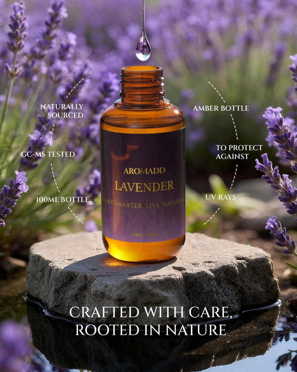 Aromadd Lavender diffuser oil pour showing easy dispensing for diffusion