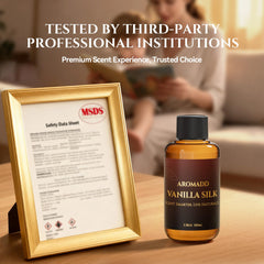 Aromadd Vanilla Silk bottle in a living room setup for ambient scenting
