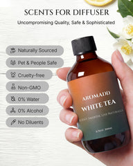 Aromadd White Tea Diffuser Oil label closeup showcasing premium packaging