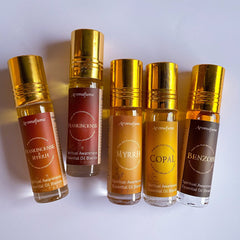 Aromafume Spiritual Awareness benzoin roll-on bottle for peaceful moments.