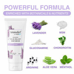 Aromalief hemp cream lavender bottle shows easy pump application