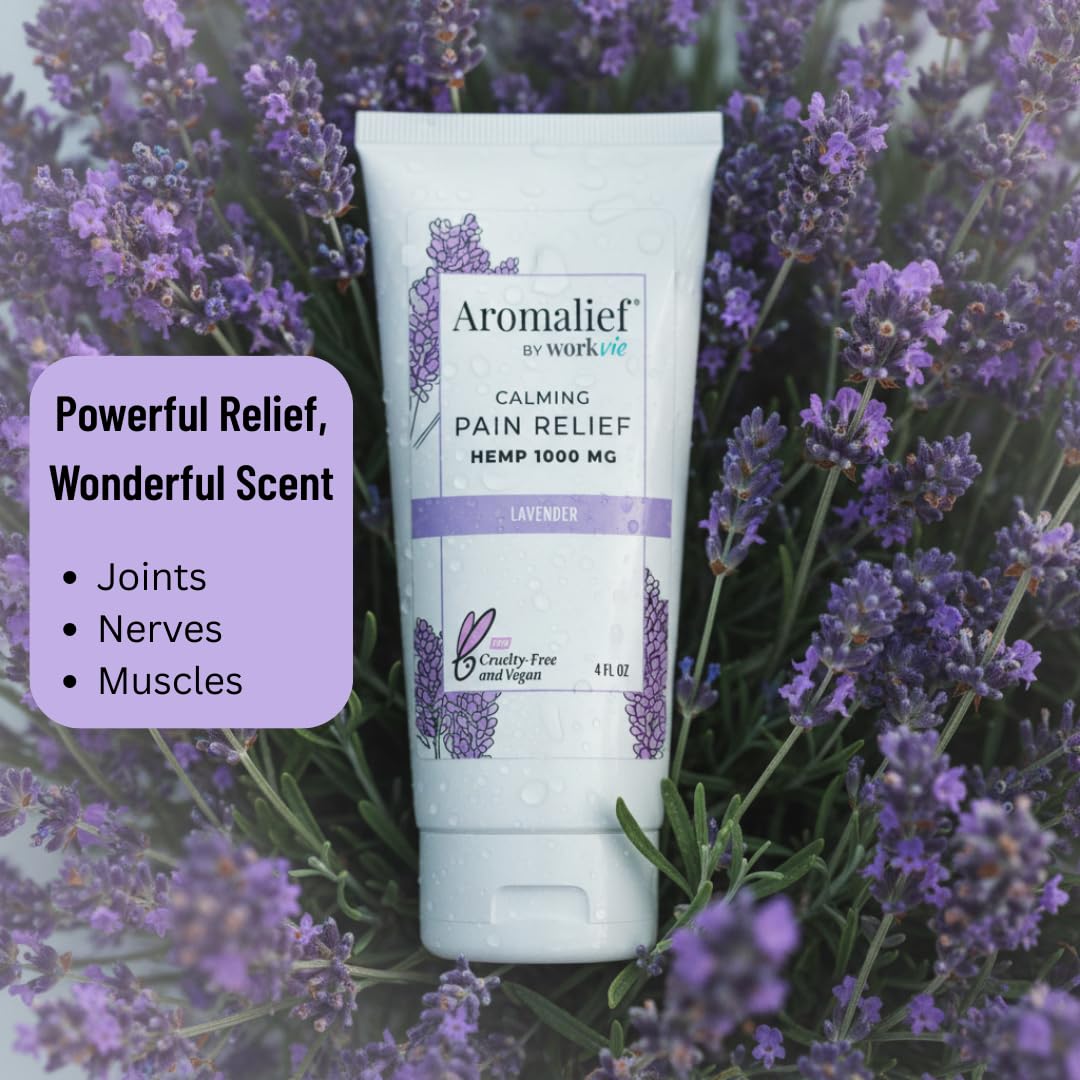 Aromalief Lavender Relief Therapy Cream swatch shows silky, non-greasy texture for easy massage