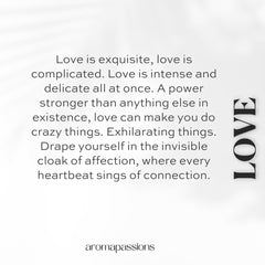 aromapassions LOVE label closeup hints at extrait de parfum heritage.