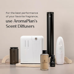 AROMAPLAN bottle on diffuser base to evoke hotel serenity