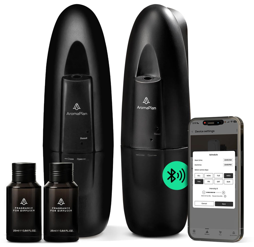 AROMAPLAN plug-in diffuser duo in wall outlet, scenting spaces up to 1000 sq ft.