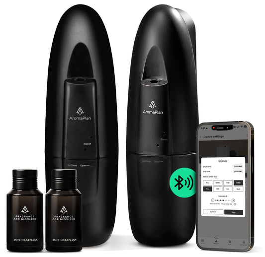 AROMAPLAN plug-in diffuser duo in wall outlet, scenting spaces up to 1000 sq ft.