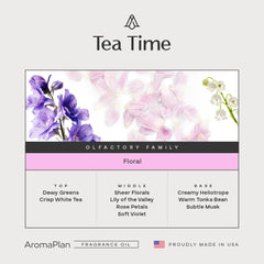 AROMAPLAN Tea Time diffuser setup promoting a five-star fragrance at home.