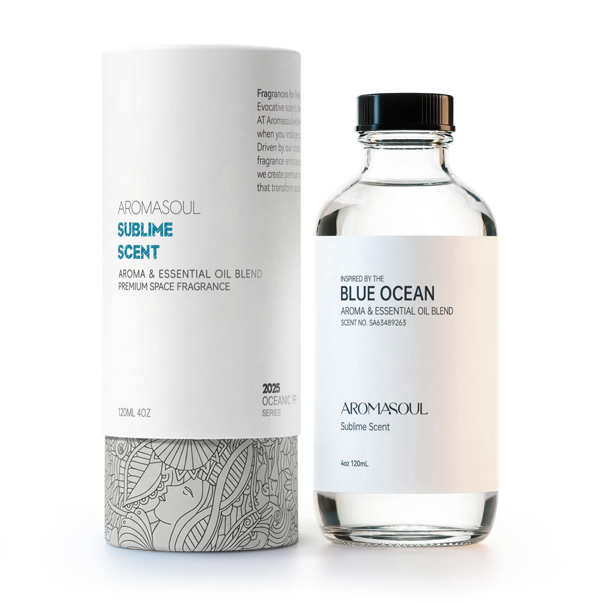 AROMASOUL Blue Ocean diffuser oil bottle enhances a fresh hotel lobby ambiance