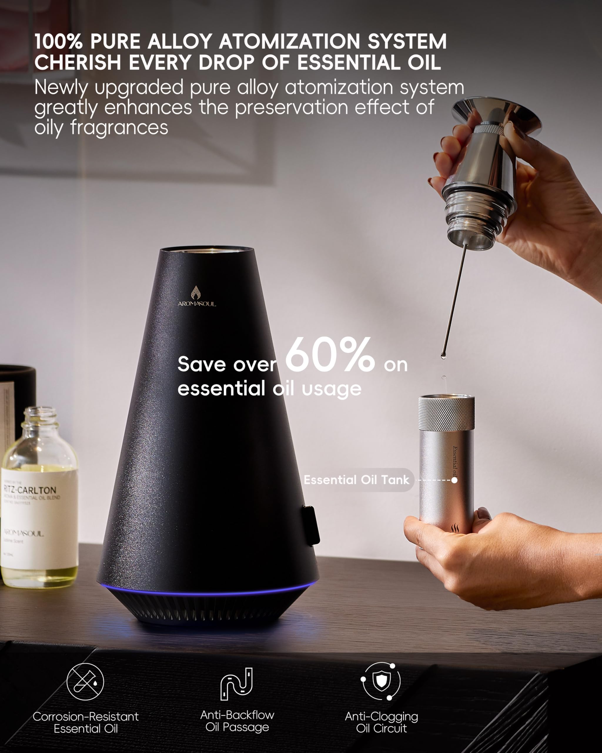 AROMASOUL dreamy ambient light shifts with scent concentration.