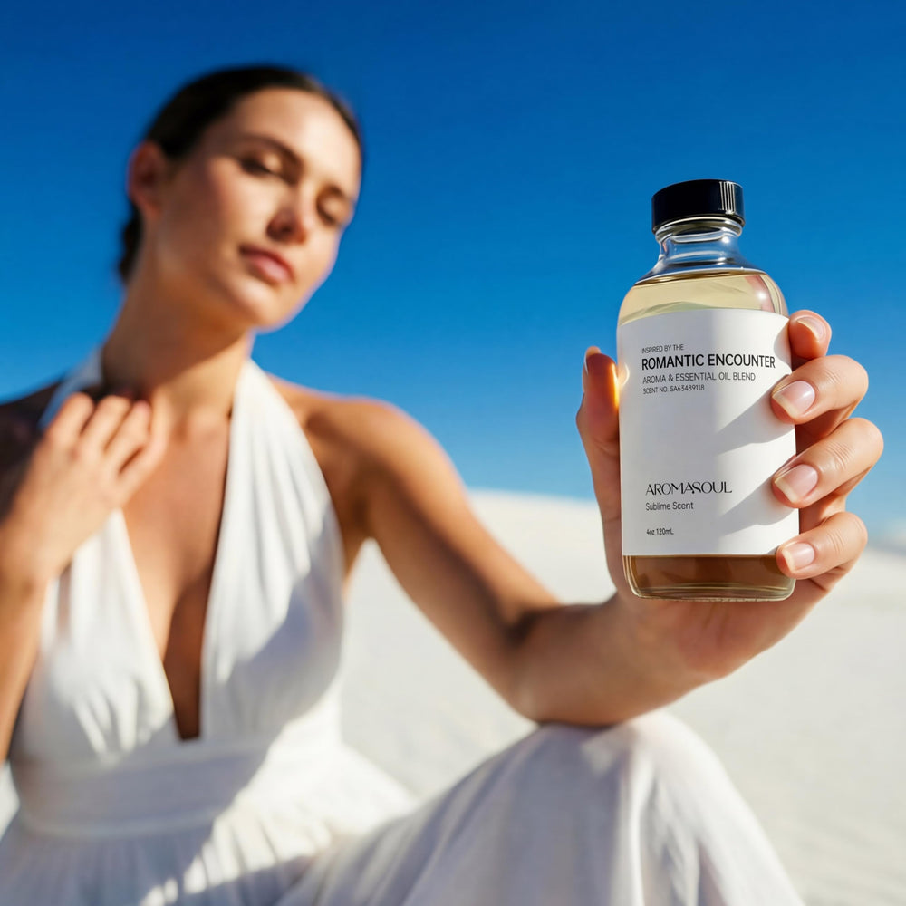 AROMASOUL heart notes image conveys fresh greenery and floral whispers in a cozy lounge.