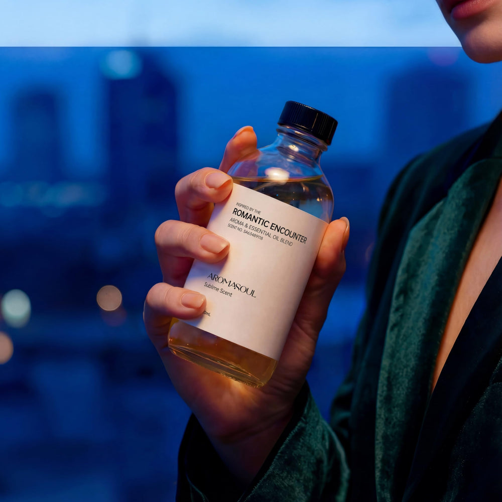 AROMASOUL lifestyle shot shows diffuser in hotel suite for immersive aroma experiences.