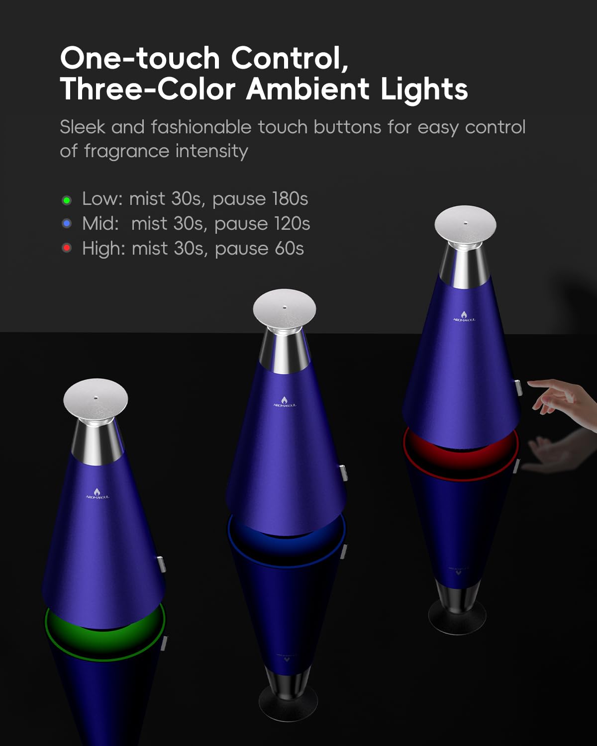 AROMASOUL long-lasting rechargeable battery enables days of silent diffusion.